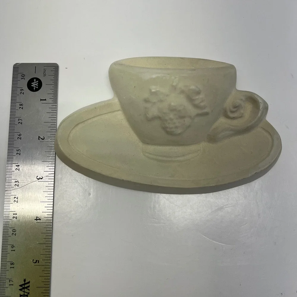 Vintage Plaster Teapot and Teacup Wall Set Cream Grape Relief Kitchen‎ Decor